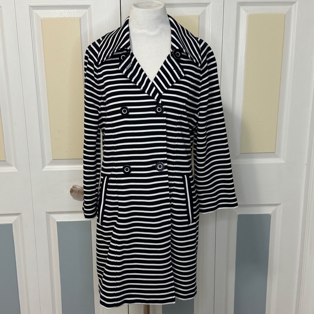 Cabi‎ Maritime Trench 5151 Dark Navy White Striped Double Breasted Jacket Coat M